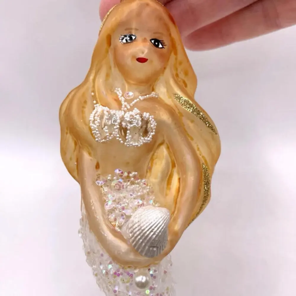 Mermaid and Sea Shell Glass Christmas Ornaments LOT of 2 New‎ With Tags